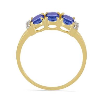BUY NATURAL TANZANITE GEMSTONE THREE STONES 14K GOLD RING